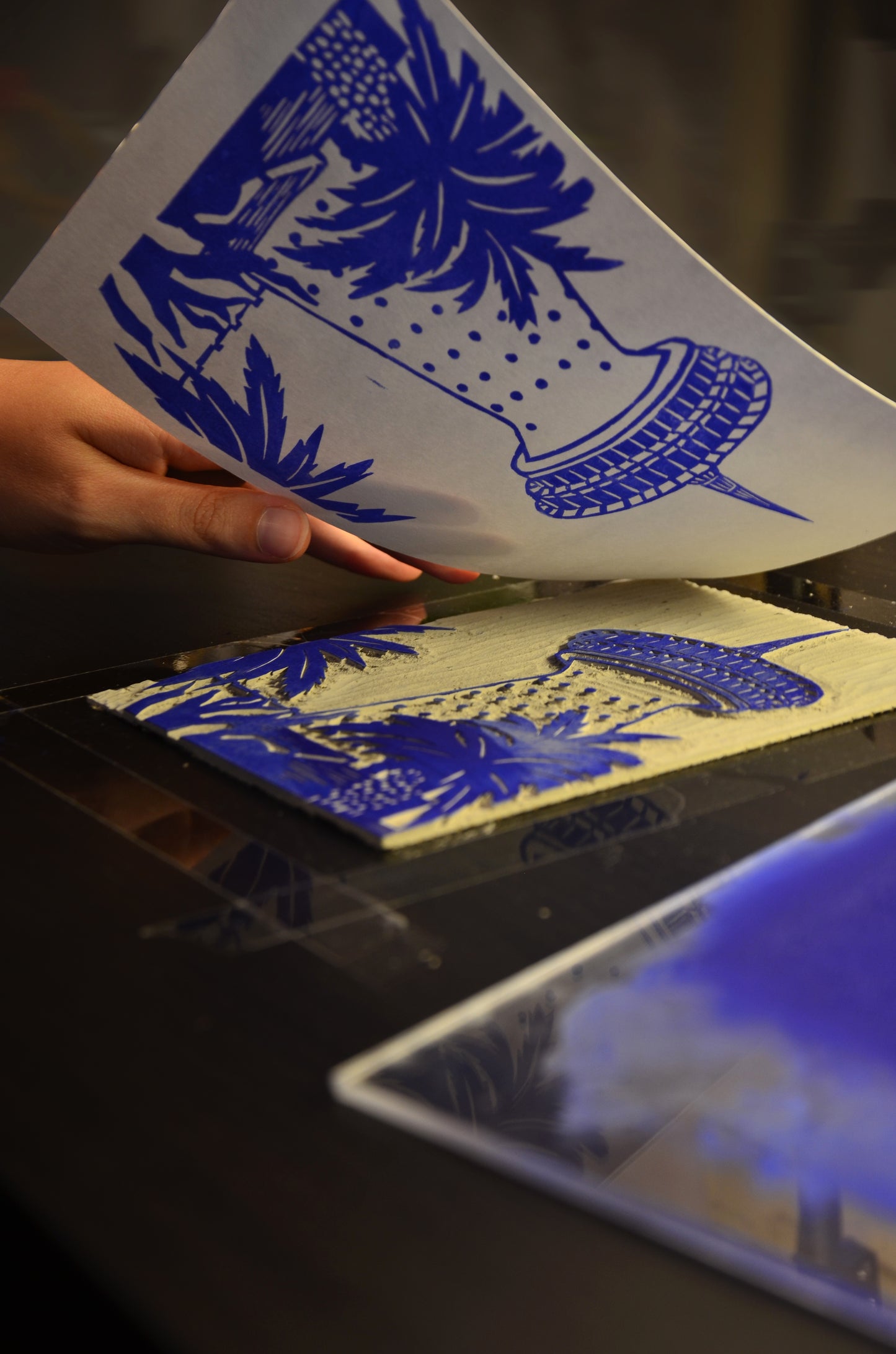 Linogravure - " Le phare - Palavas-les-Flots "
