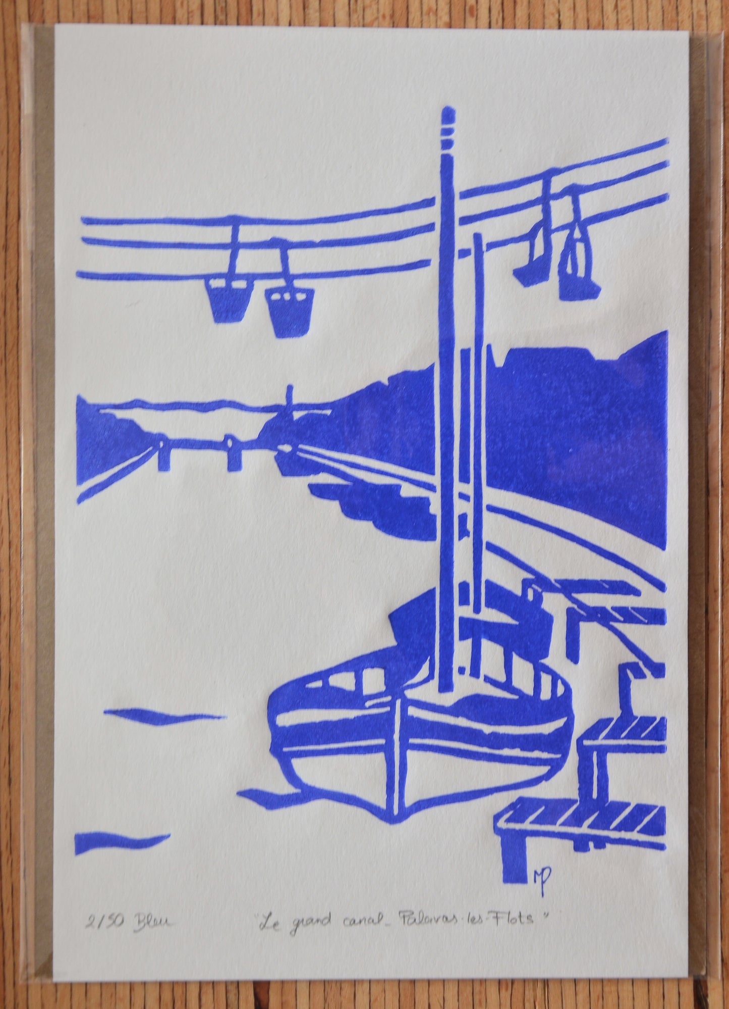 Linogravure - " Le grand canal - Palavas-les-Flots "