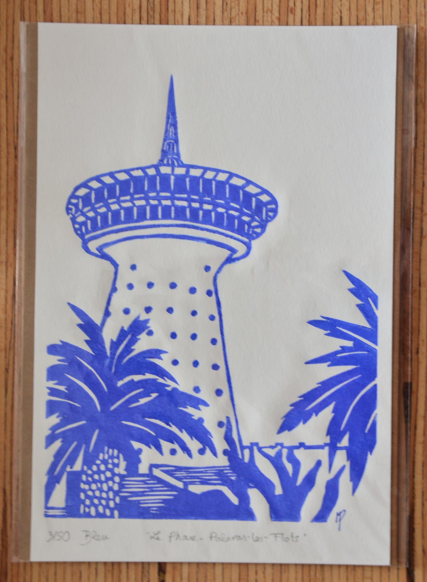 Linogravure - " Le phare - Palavas-les-Flots "