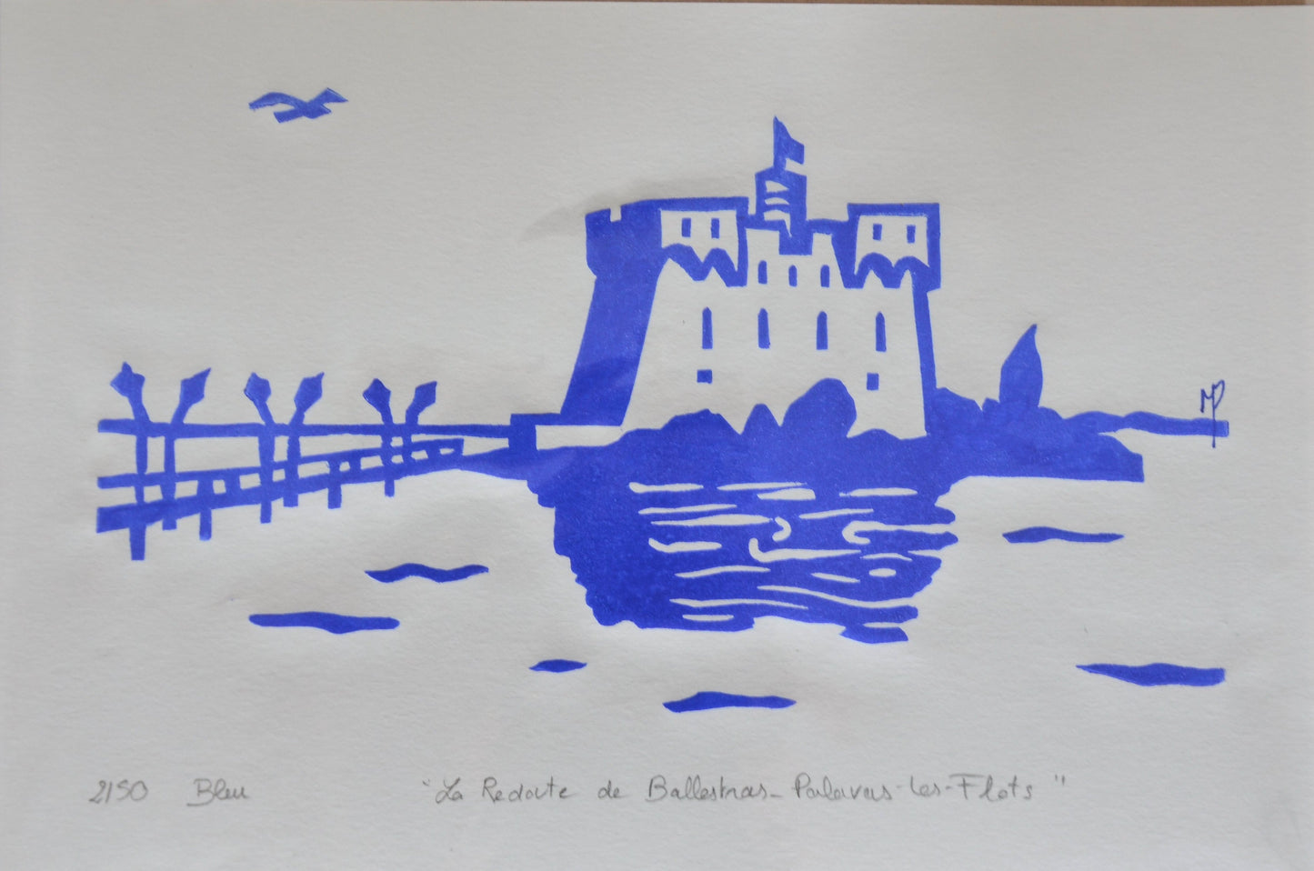 Linogravure - " La Redoute de Ballestras - Palavas-les-Flots "