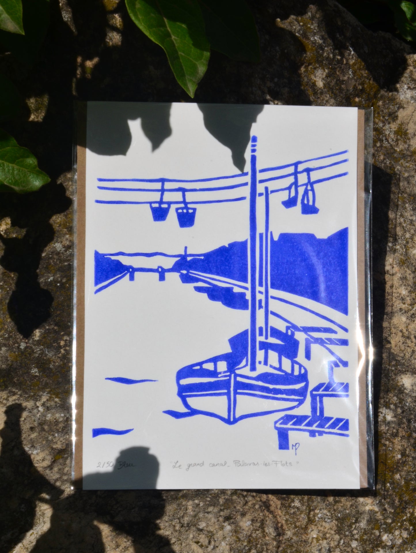 Linogravure - " Le grand canal - Palavas-les-Flots "