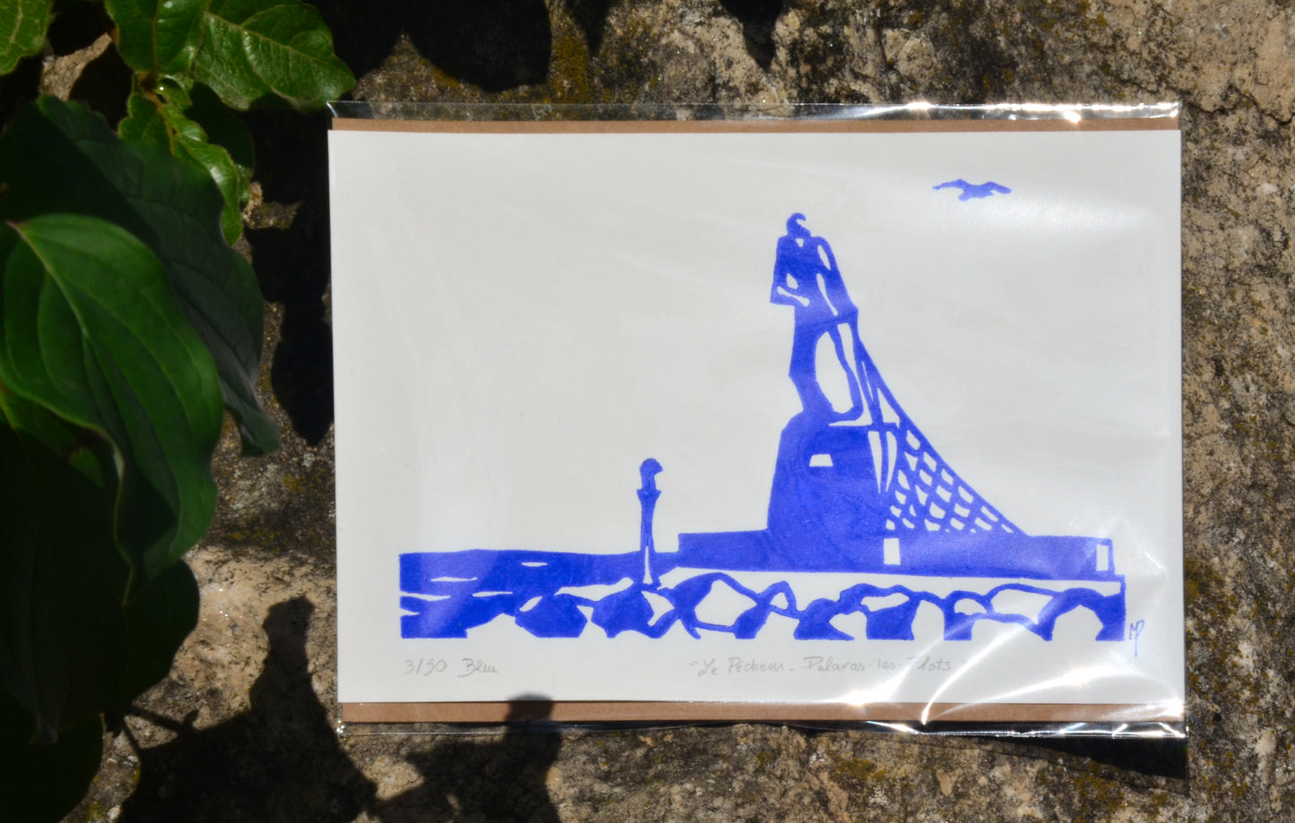 Linogravure - " Le Pêcheur - Palavas-les-Flots "