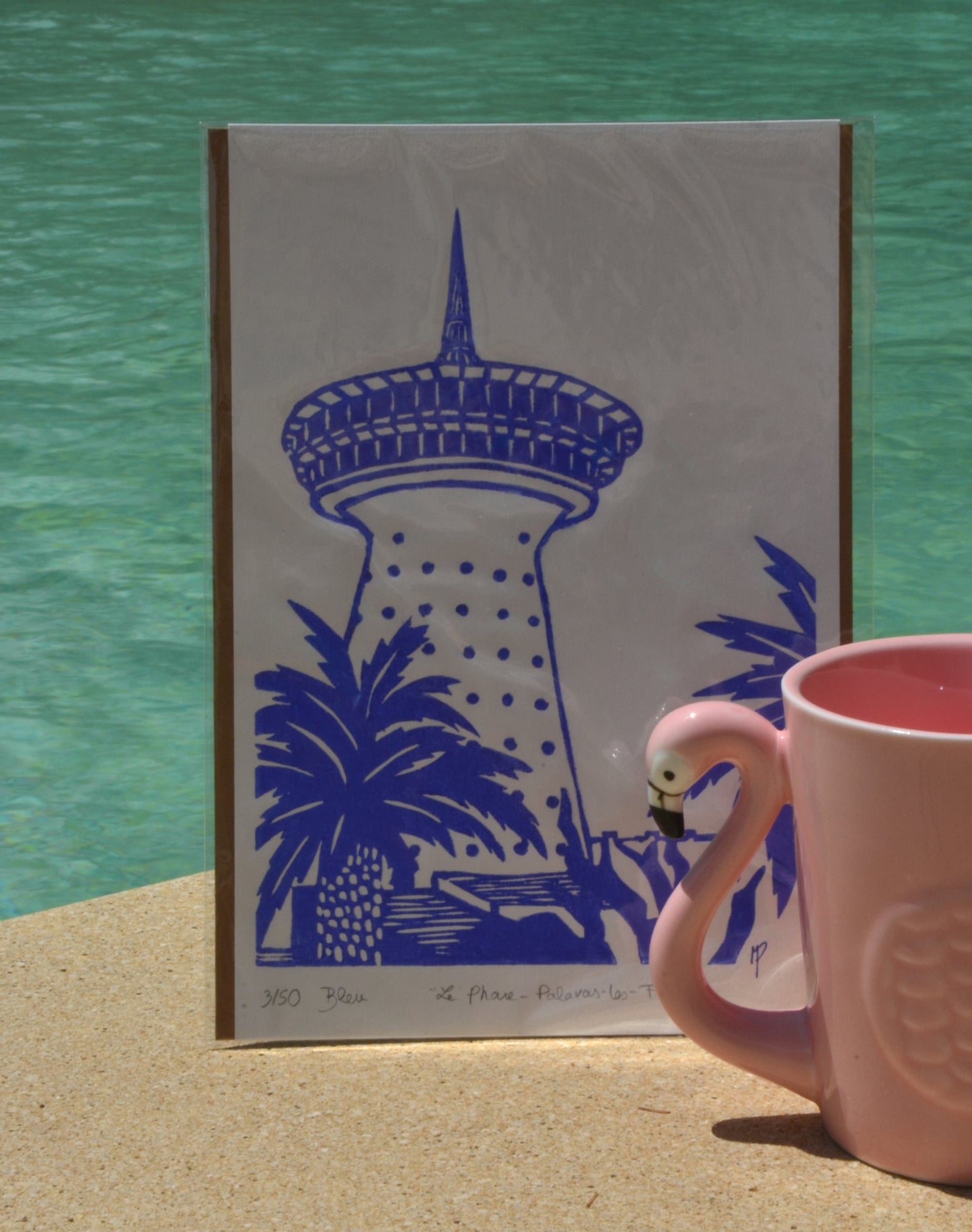 Linogravure - " Le phare - Palavas-les-Flots "