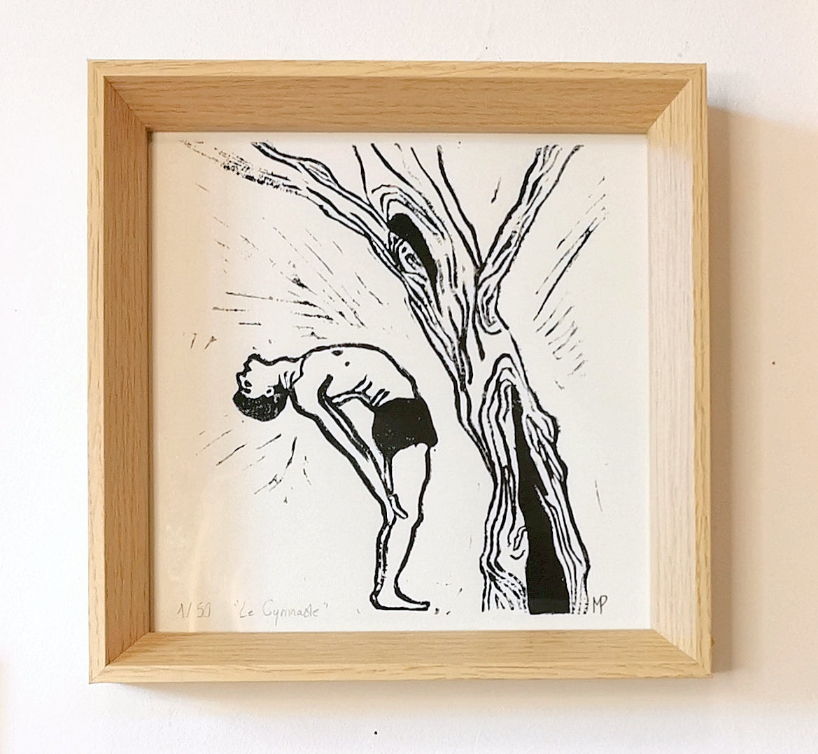 Linogravure - L'homme et l'arbre - " Le gymnaste"