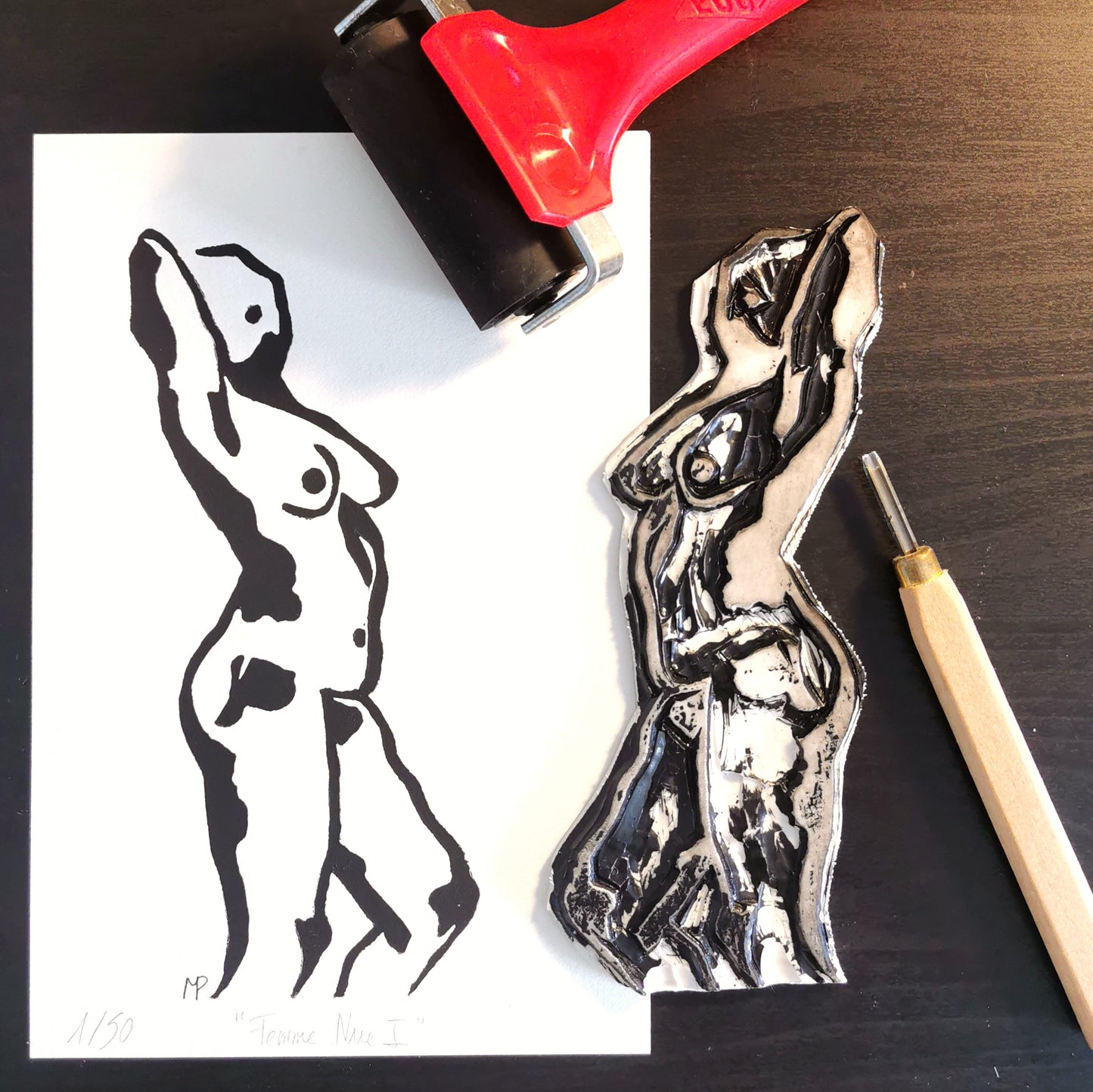 Linogravure - "Femme Nue I"