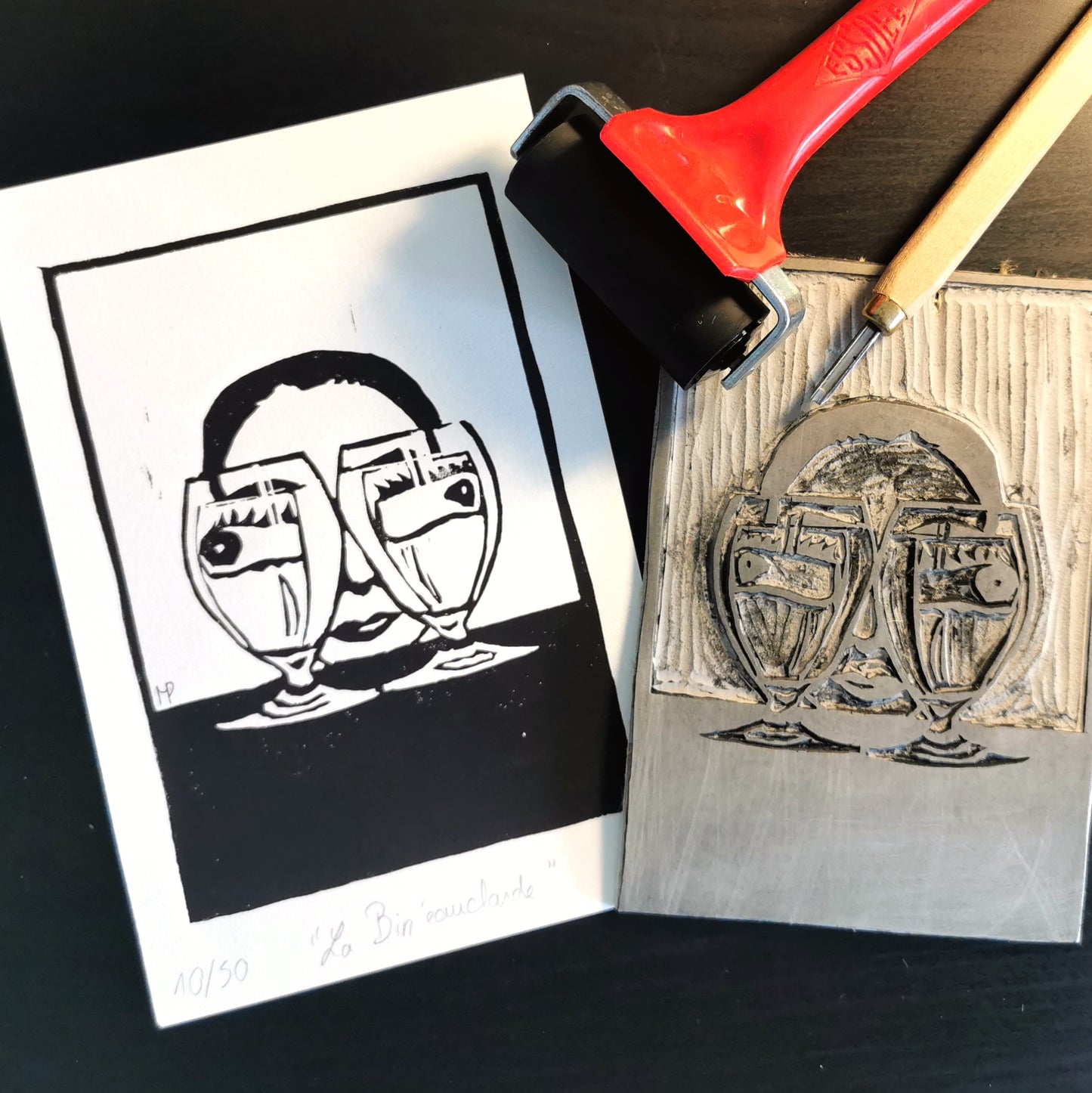 Linogravure - " La Bin'eauclarde"