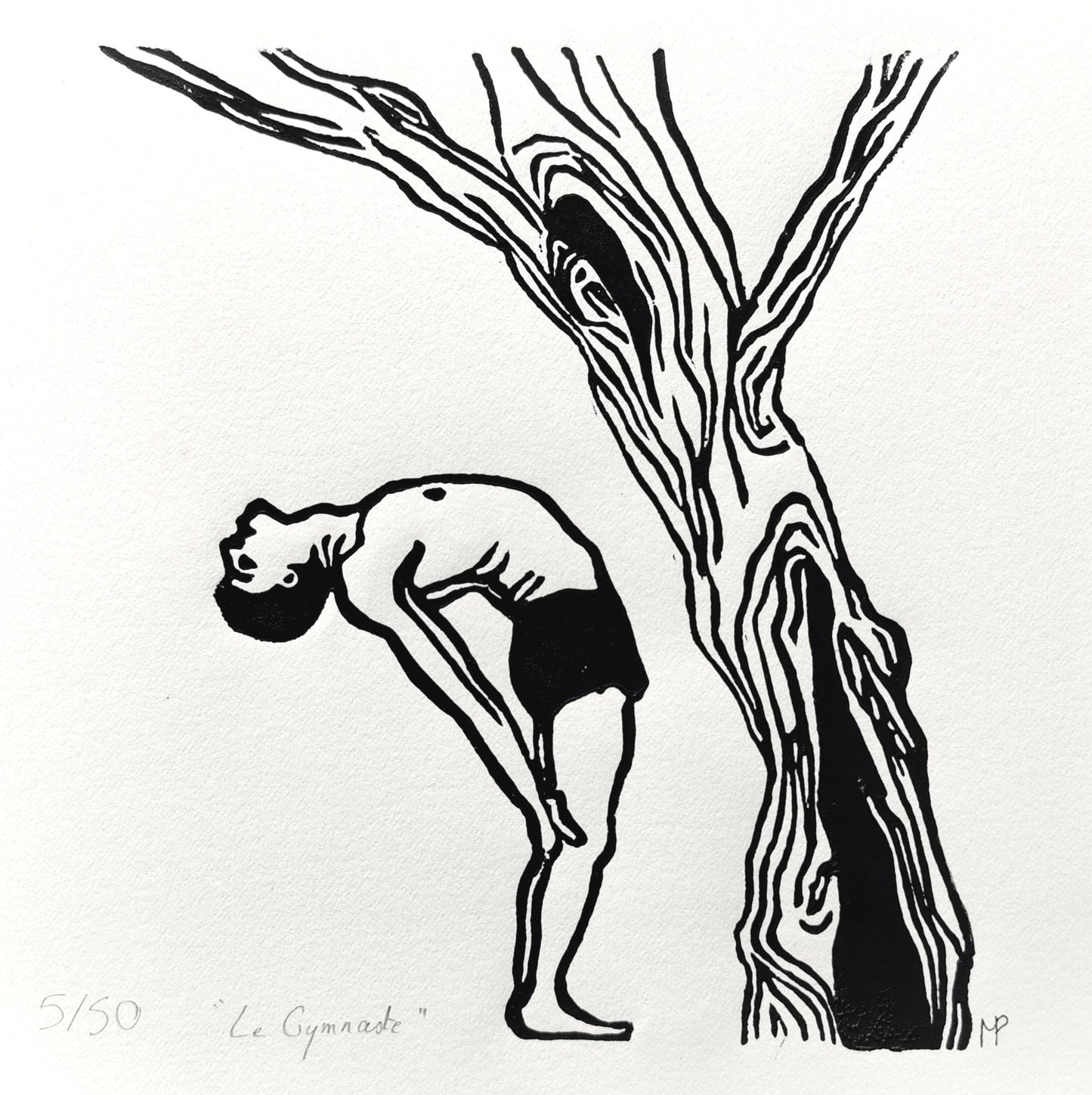 Linogravure - L'homme et l'arbre - " Le gymnaste"