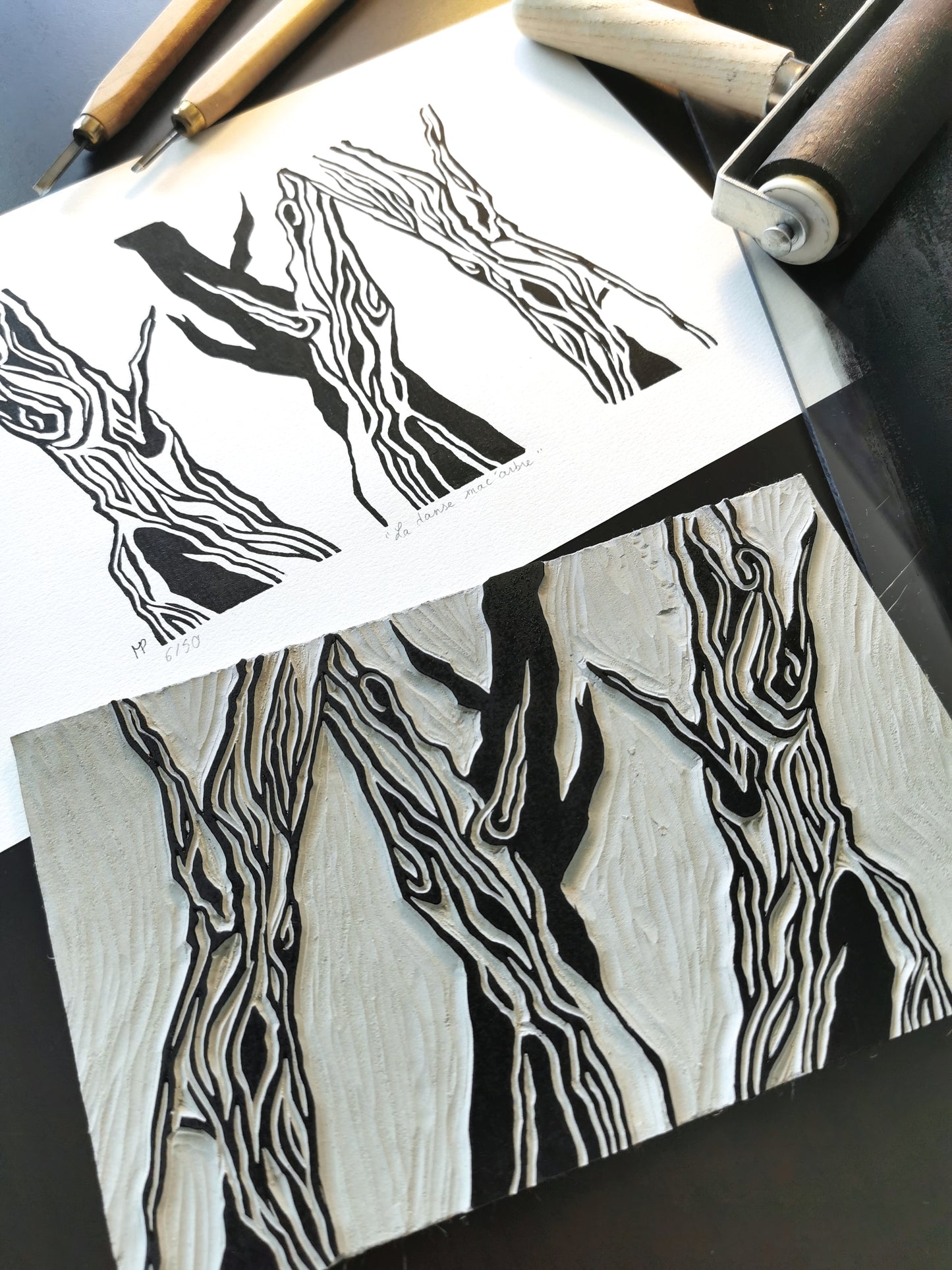 Linogravure - " La Danse mac'arbre"