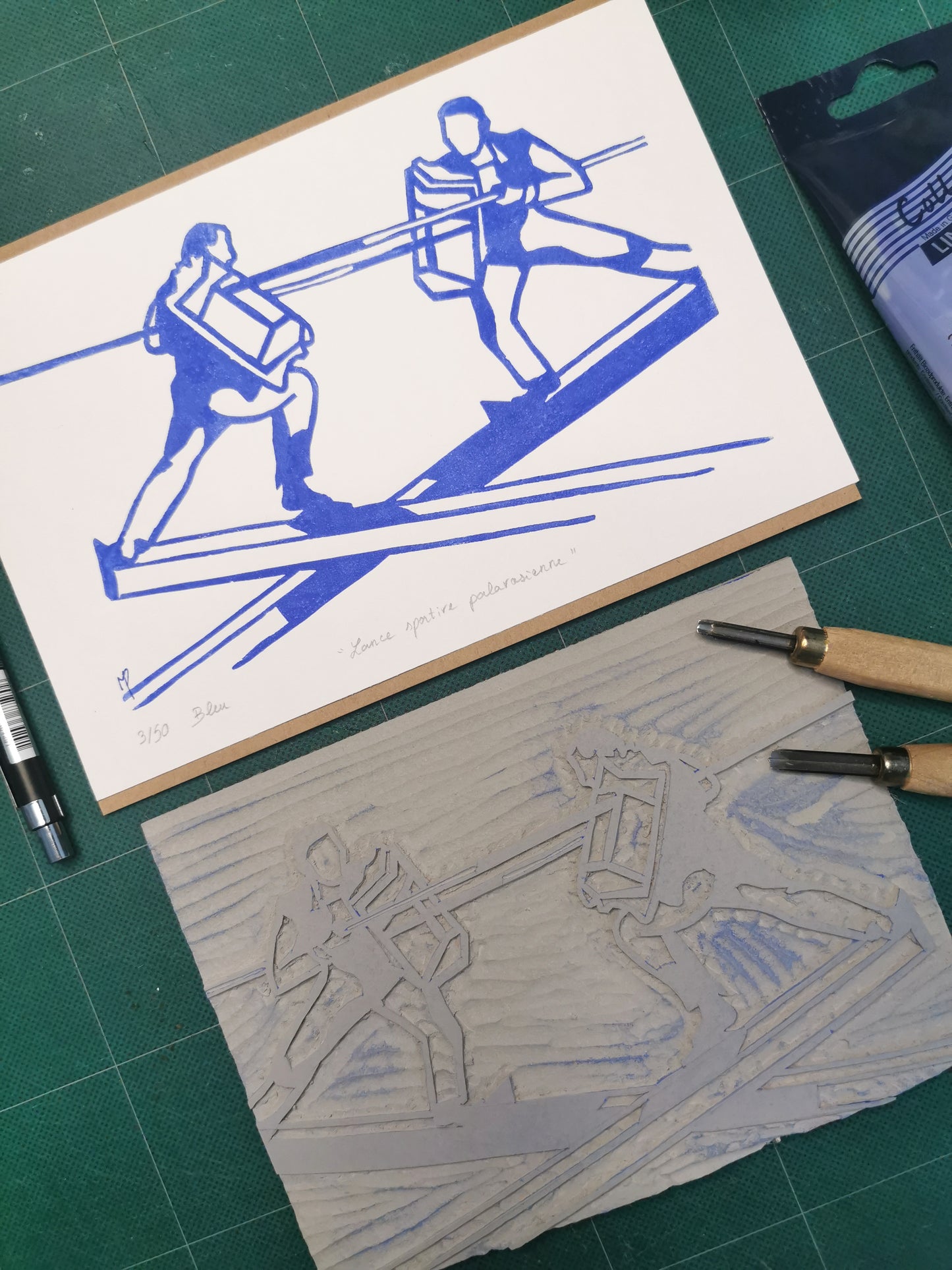 Linogravure - " Lance sportive palavasienne "
