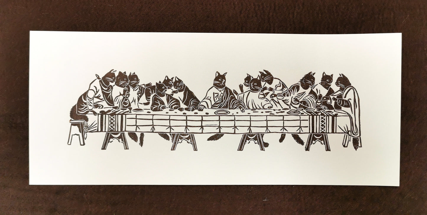 Linogravure - "Les Chats-pôtres"