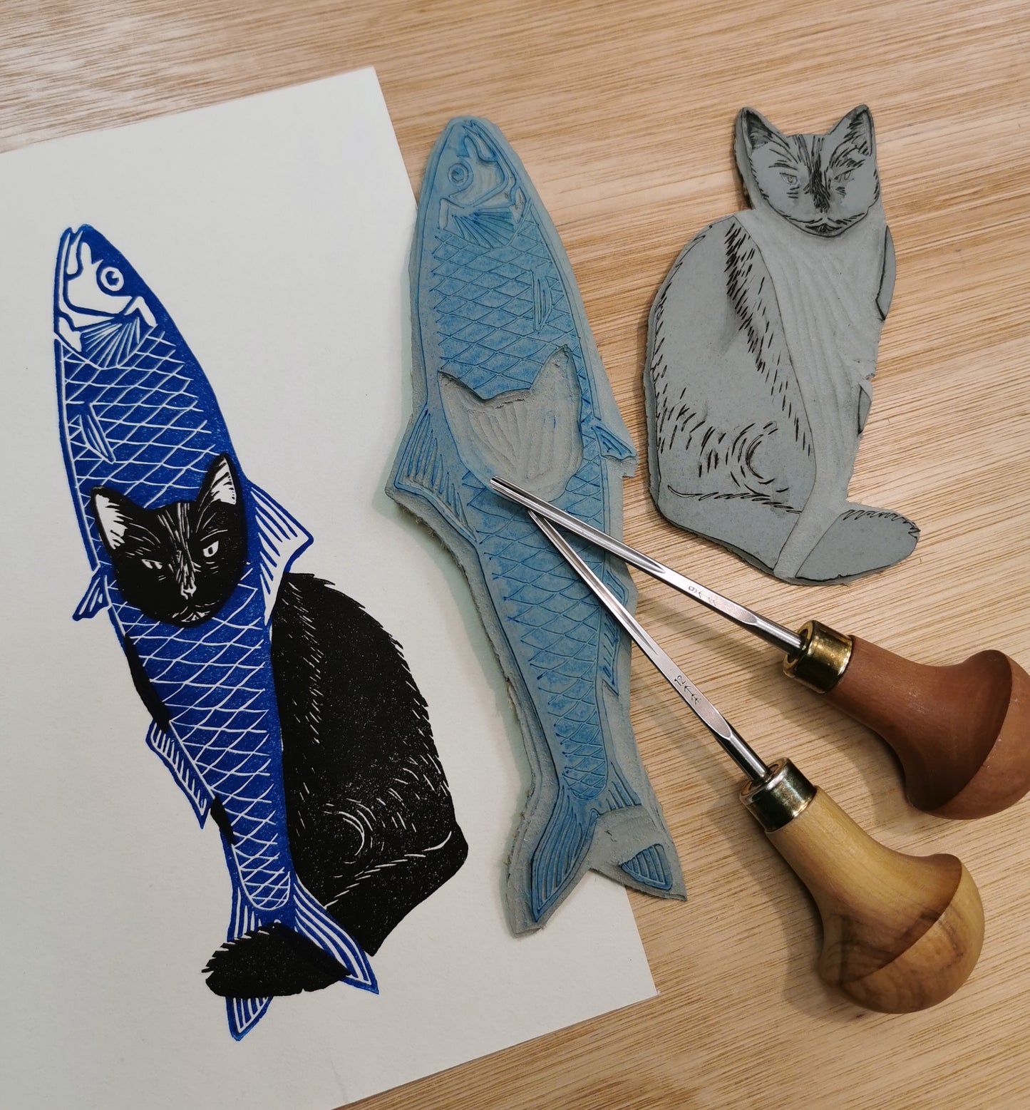 Linogravure - "Le Chat'rdine"