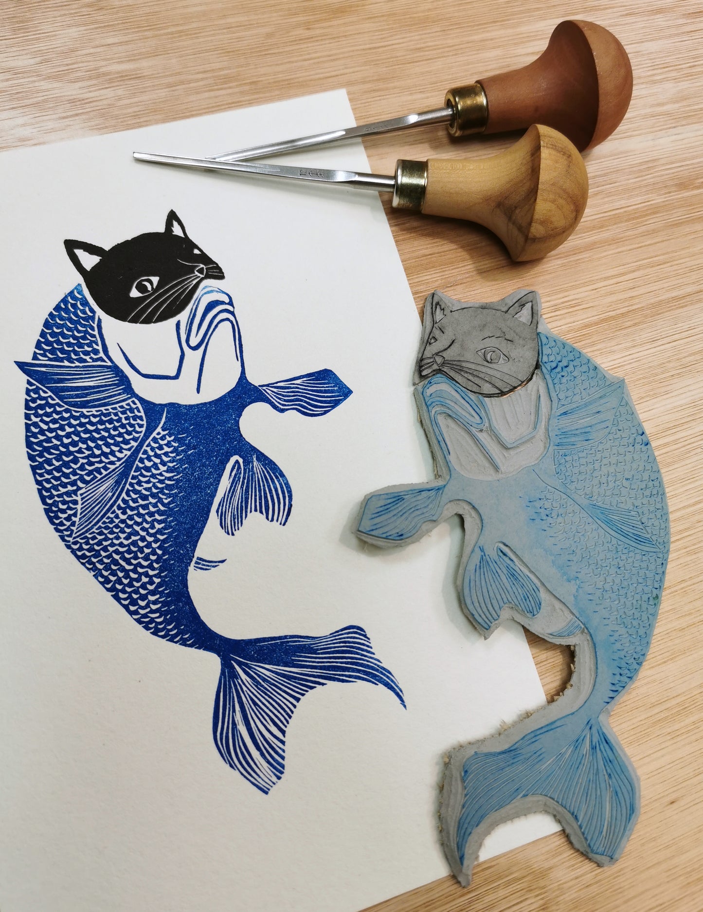 Linogravure - "Le Poisson-Chat"