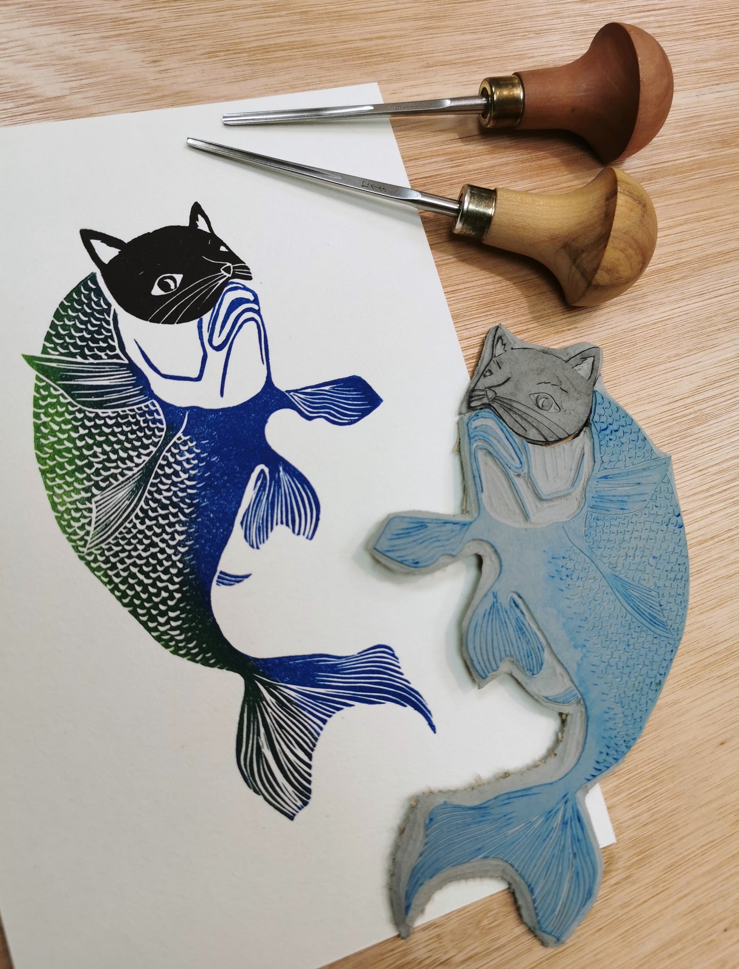 Linogravure - "Le Poisson-Chat"
