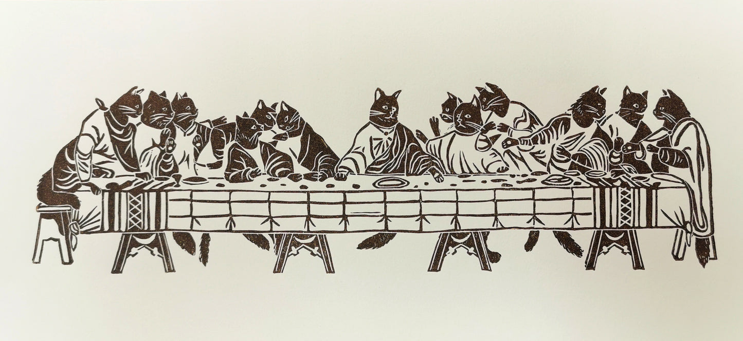 Linogravure - "Les Chats-pôtres"