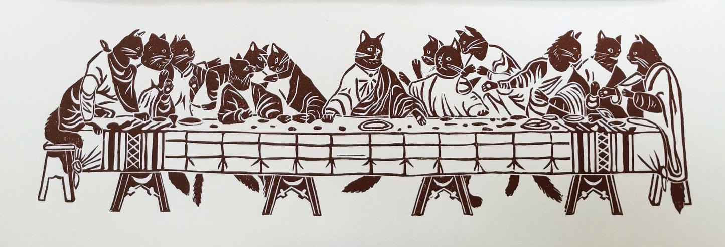 Linogravure - "Les Chats-pôtres"