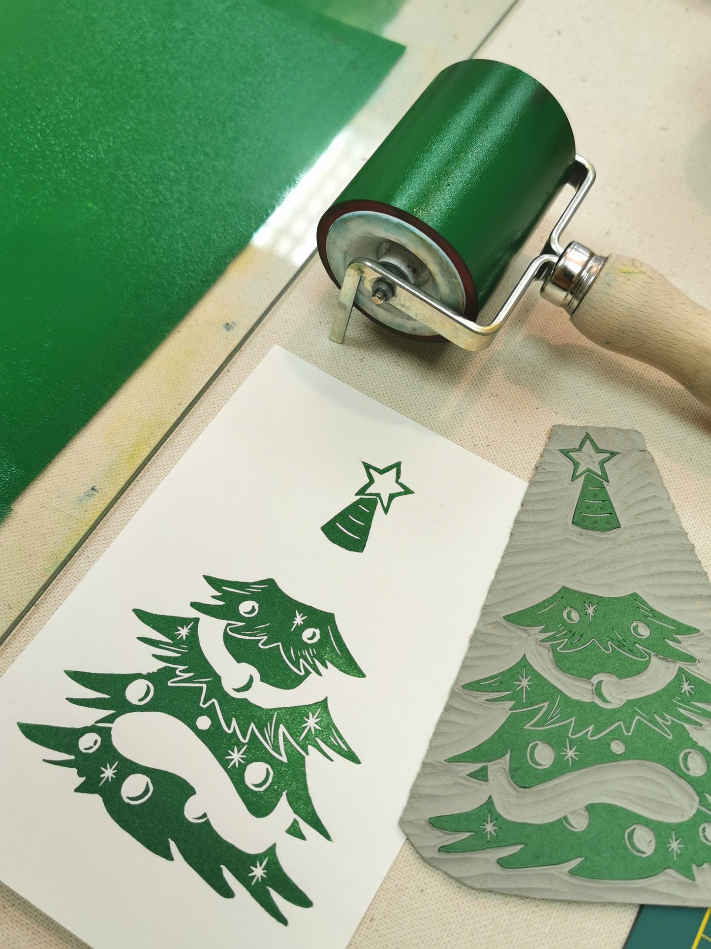 Linogravure - " Le Chat'pin de Noël "