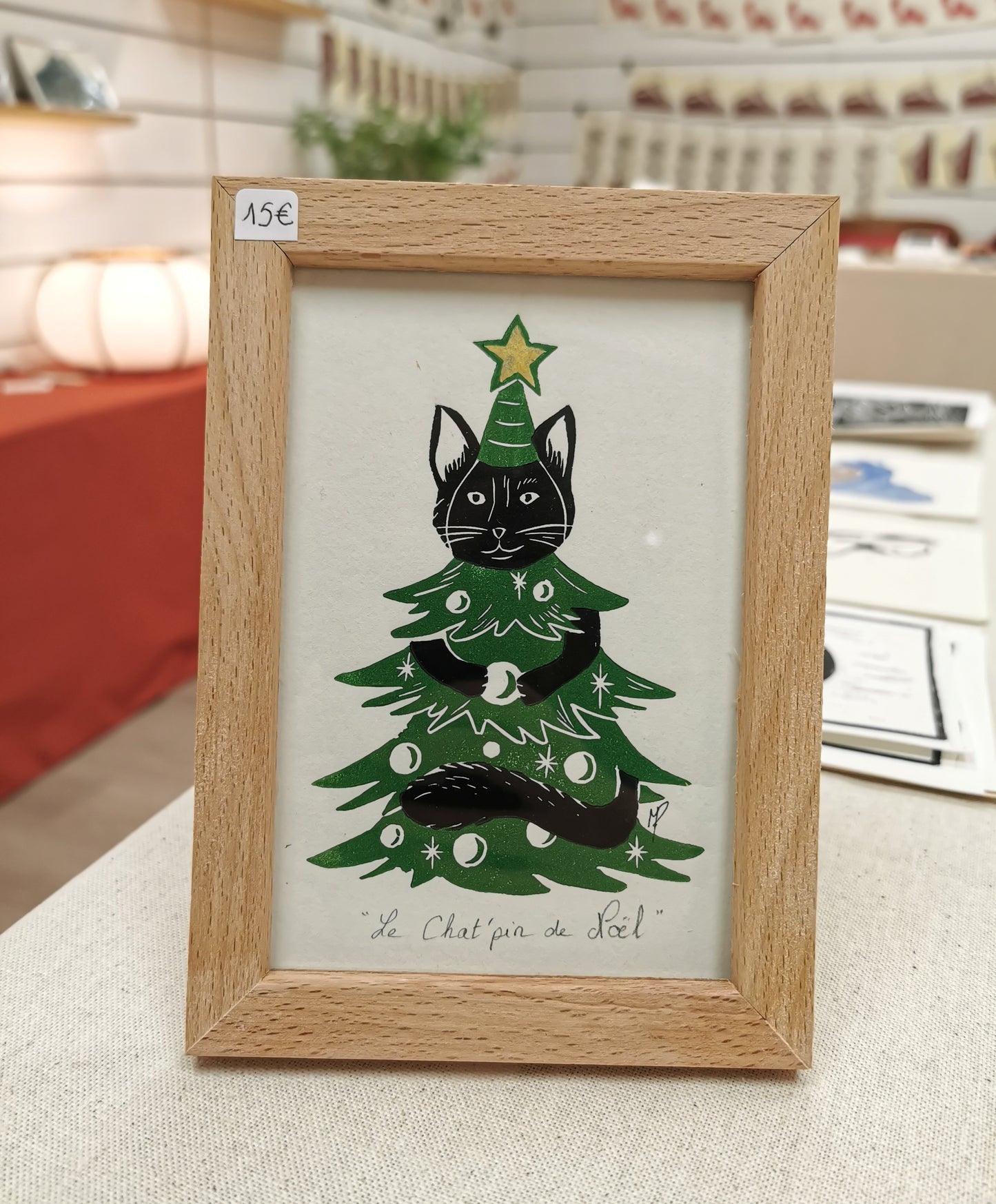 Linogravure - " Le Chat'pin de Noël "