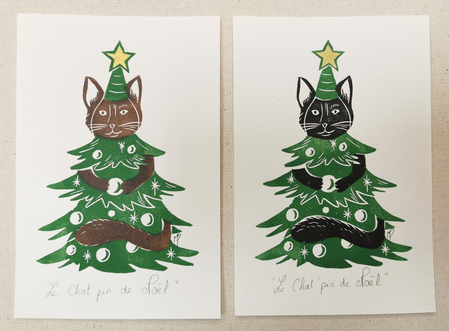 Linogravure - " Le Chat'pin de Noël "