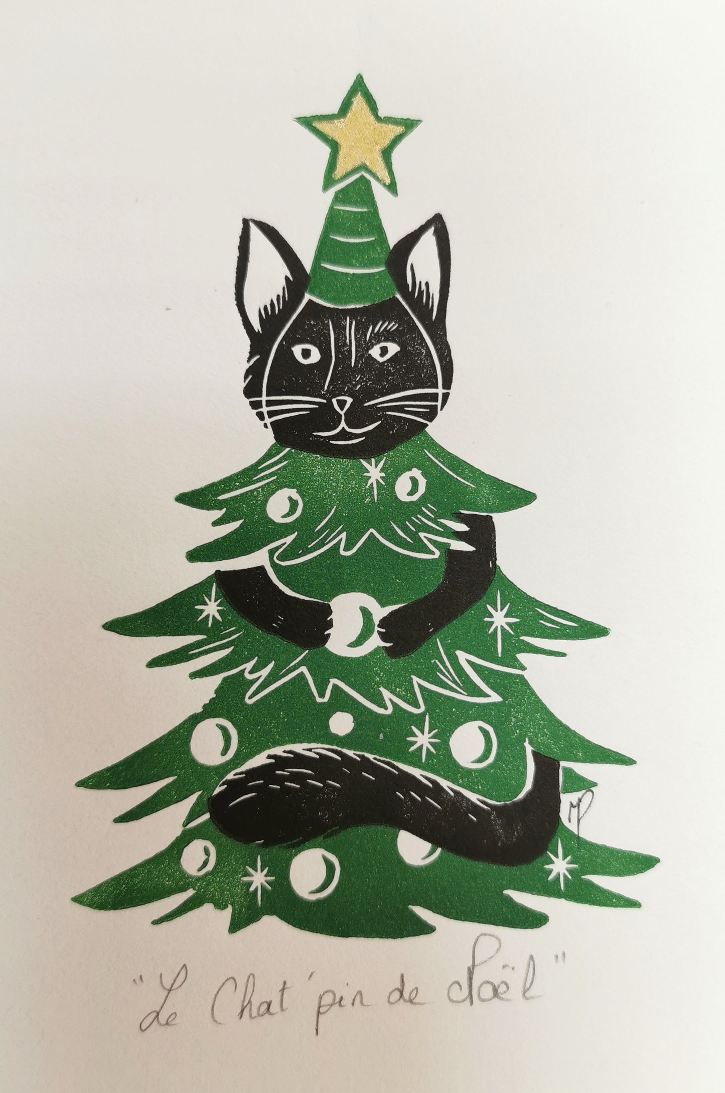 Linogravure - " Le Chat'pin de Noël "