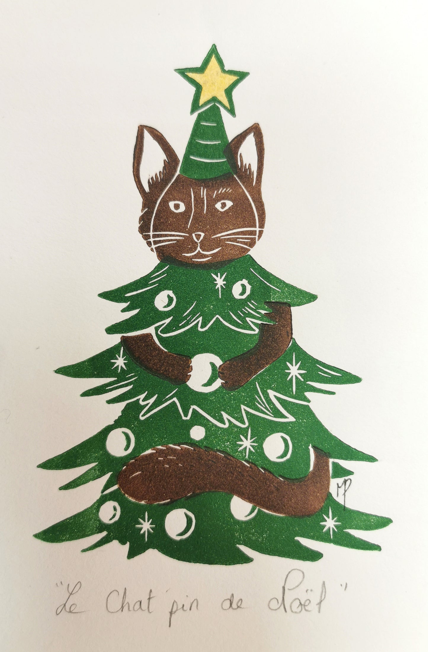 Linogravure - " Le Chat'pin de Noël "