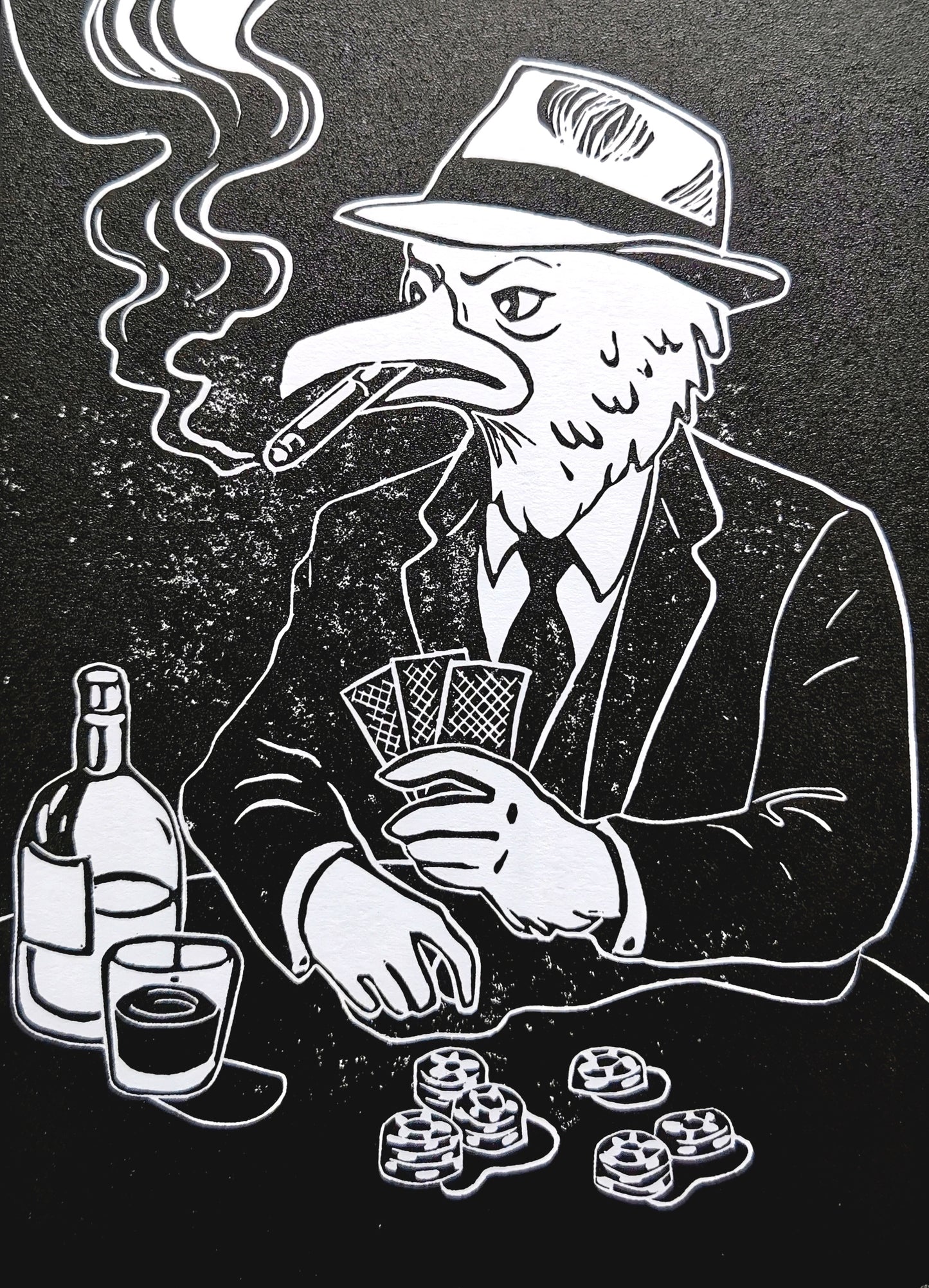 Linogravure - "Casino Volaille"