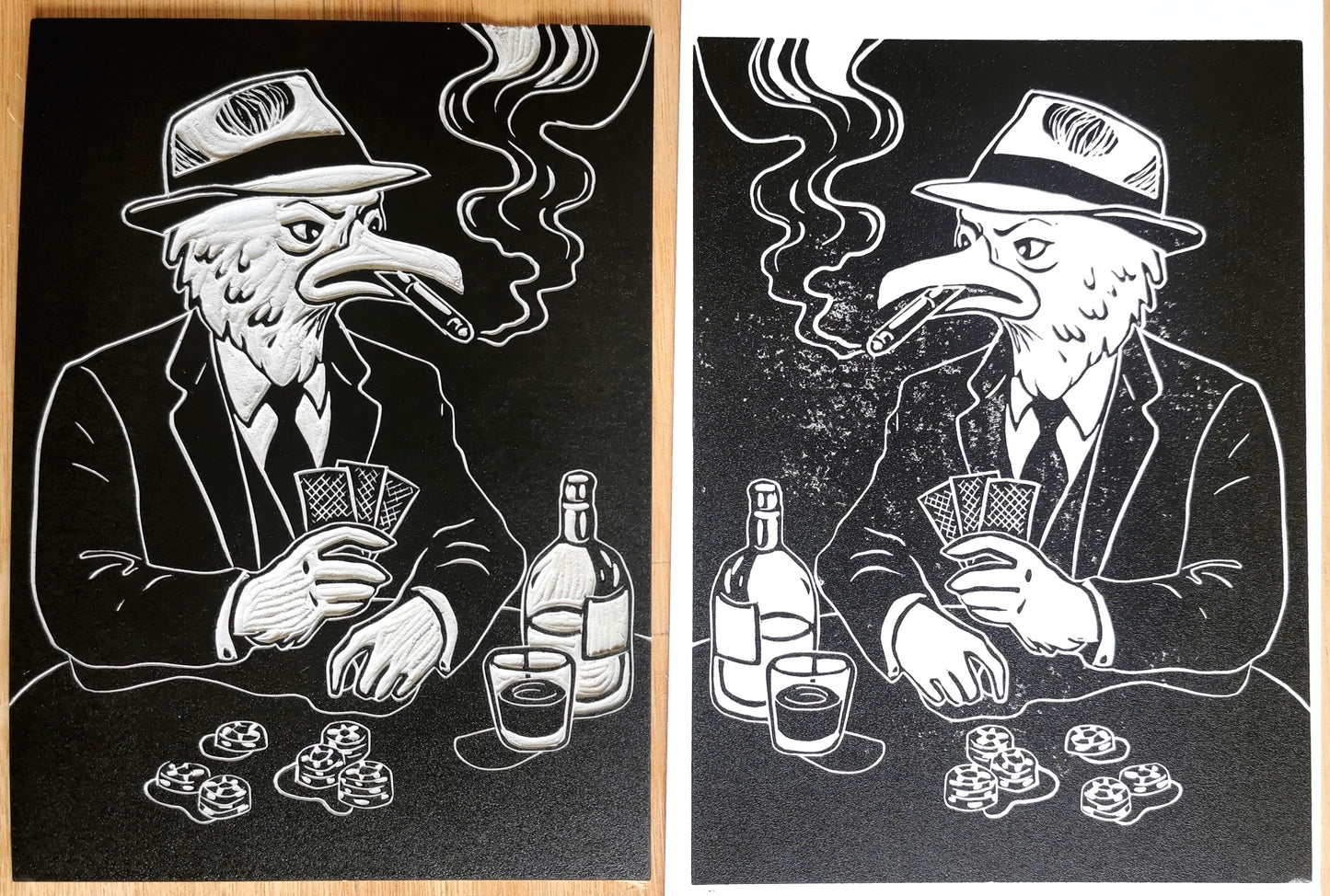 Linogravure - "Casino Volaille"