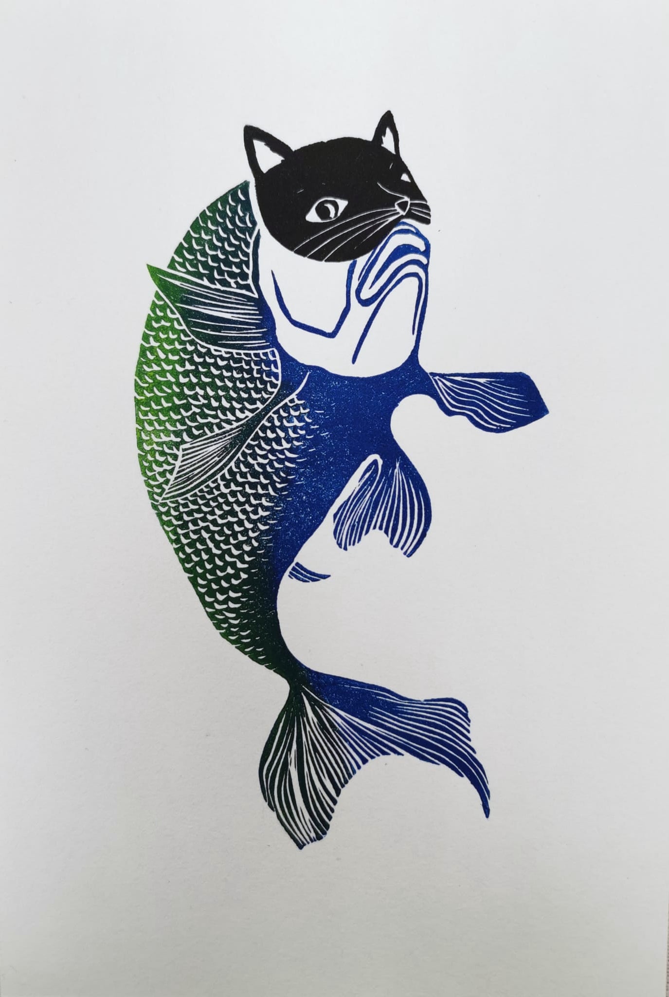 Linogravure - "Le Poisson-Chat"