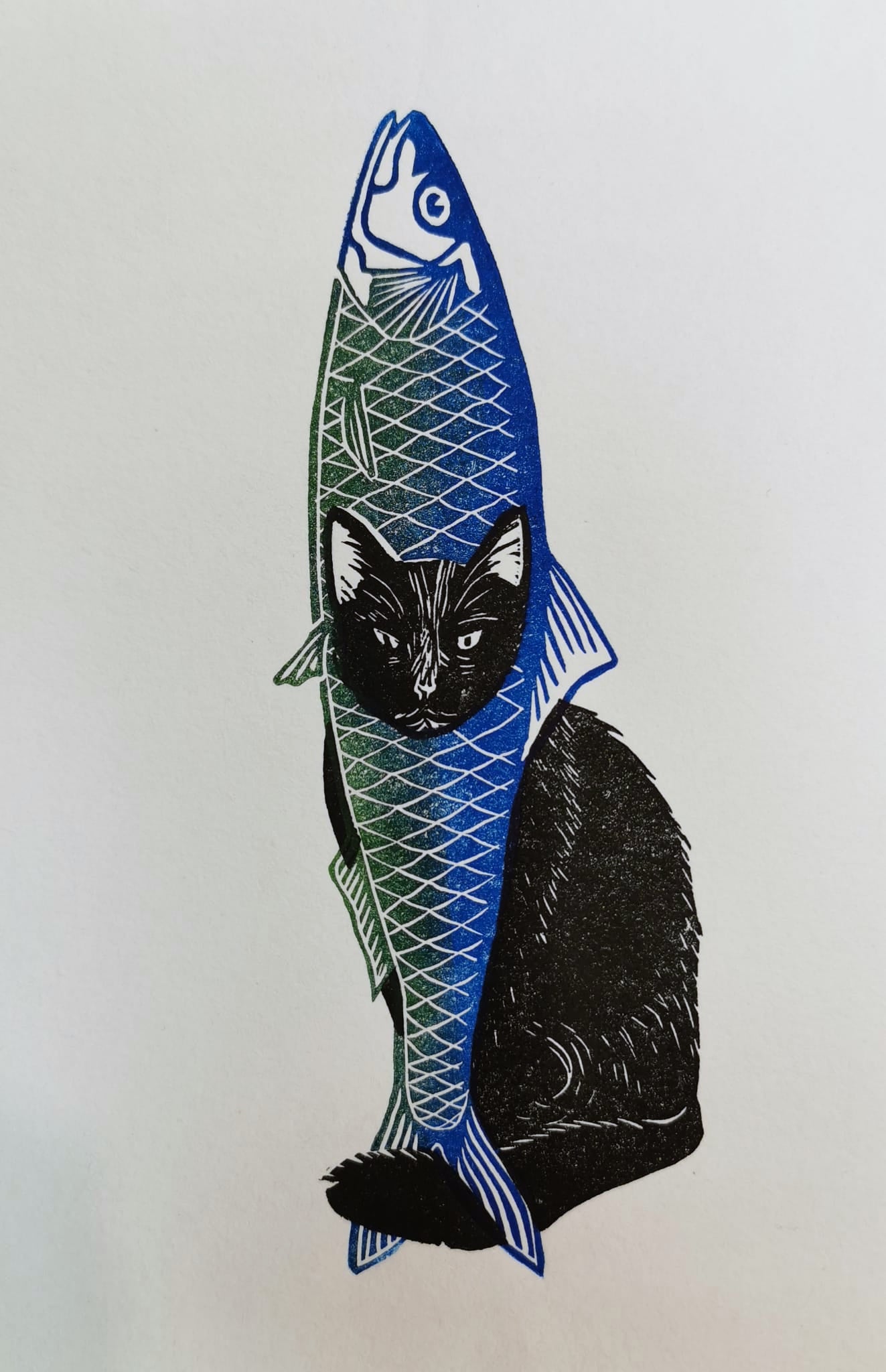 Linogravure - "Le Chat'rdine"