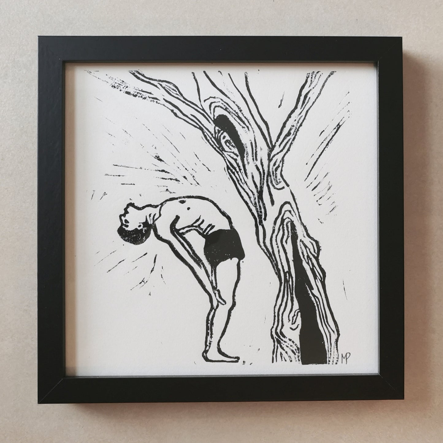 Linogravure - L'homme et l'arbre - " Le gymnaste"