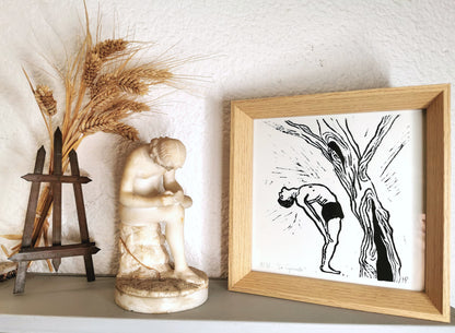 Linogravure - L'homme et l'arbre - " Le gymnaste"