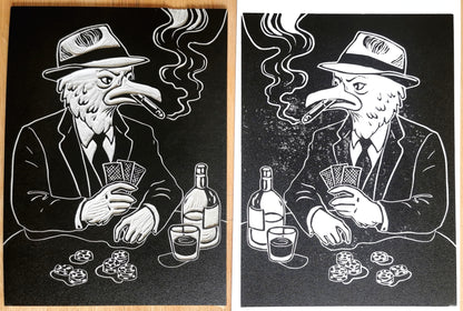 Linogravure - "Casino Volaille"
