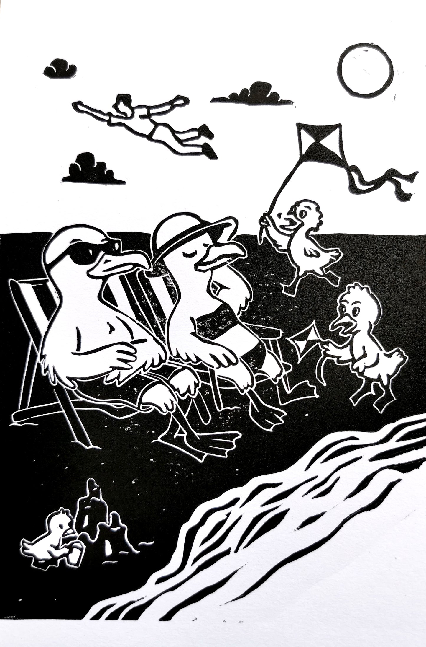 Linogravure - "Les pieds palmés en éventail"