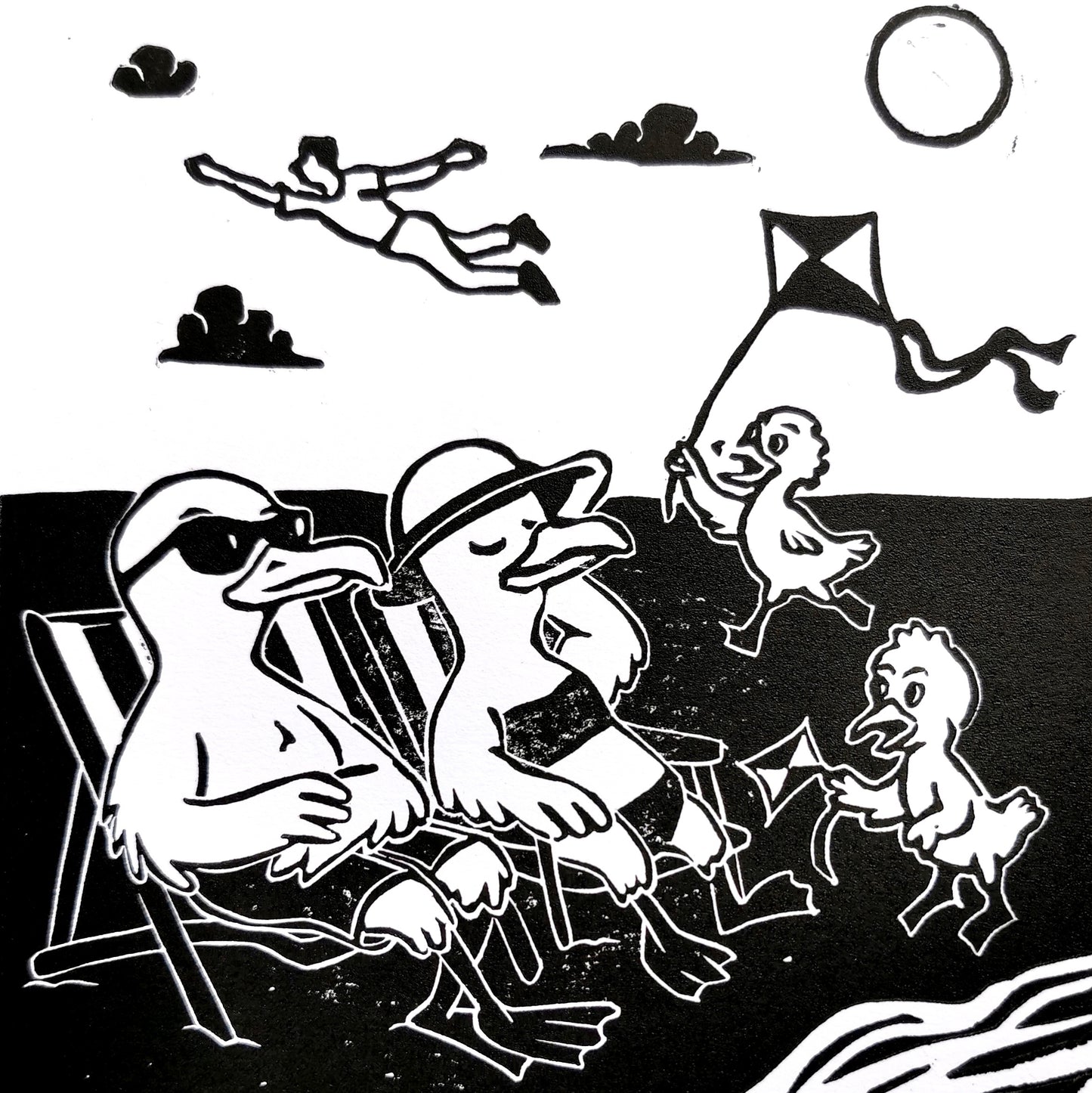 Linogravure - "Les pieds palmés en éventail"