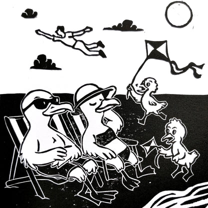 Linogravure - "Les pieds palmés en éventail"