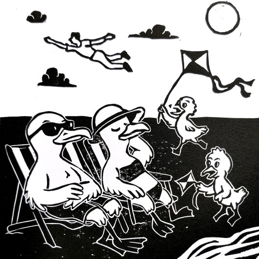 Linogravure - "Les pieds palmés en éventail"