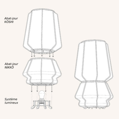 Système d'assemblage par empilement des lampes à poser de la collection TOTEM sur le système lumineux