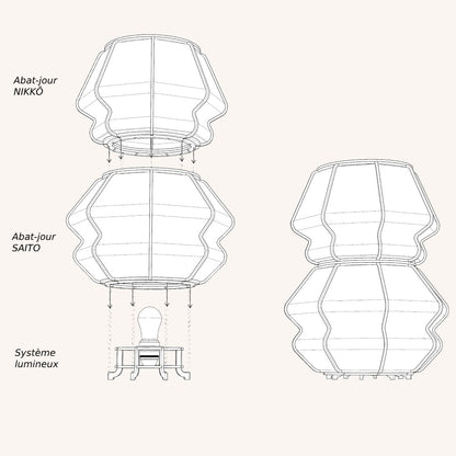 Système d'assemblage par empilement des lampes à poser de la collection TOTEM sur le système lumineux